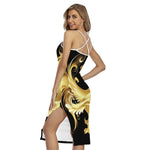 Golden Rooster Print Cross Back Cami Dress