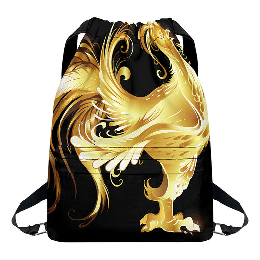 Golden Rooster Print Drawstring Backpack