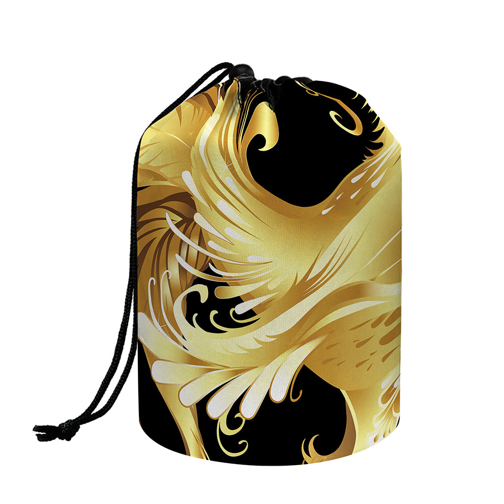 Golden Rooster Print Drawstring Makeup Bag