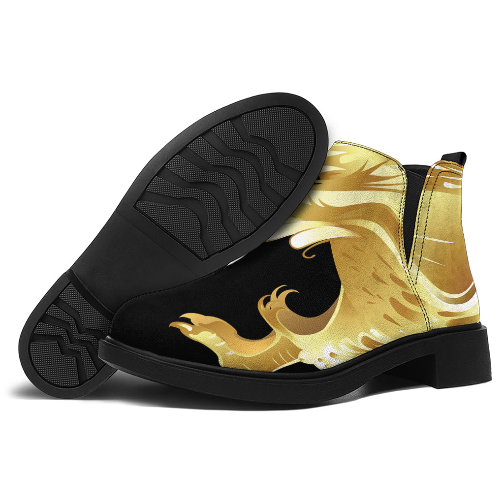 Golden Rooster Print Flat Ankle Boots