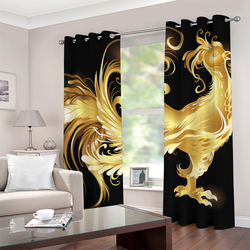 Golden Rooster Print Grommet Curtains