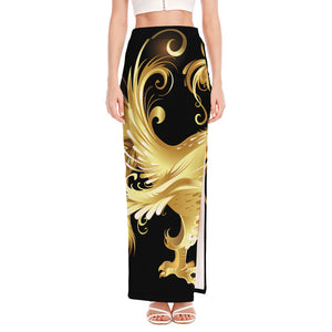 Golden Rooster Print High Slit Maxi Skirt