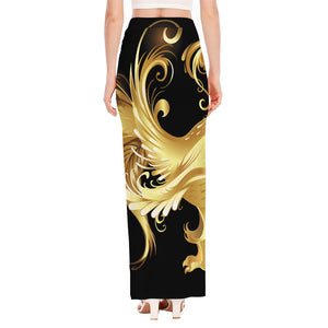 Golden Rooster Print High Slit Maxi Skirt