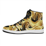 Golden Rooster Print High Top Leather Sneakers