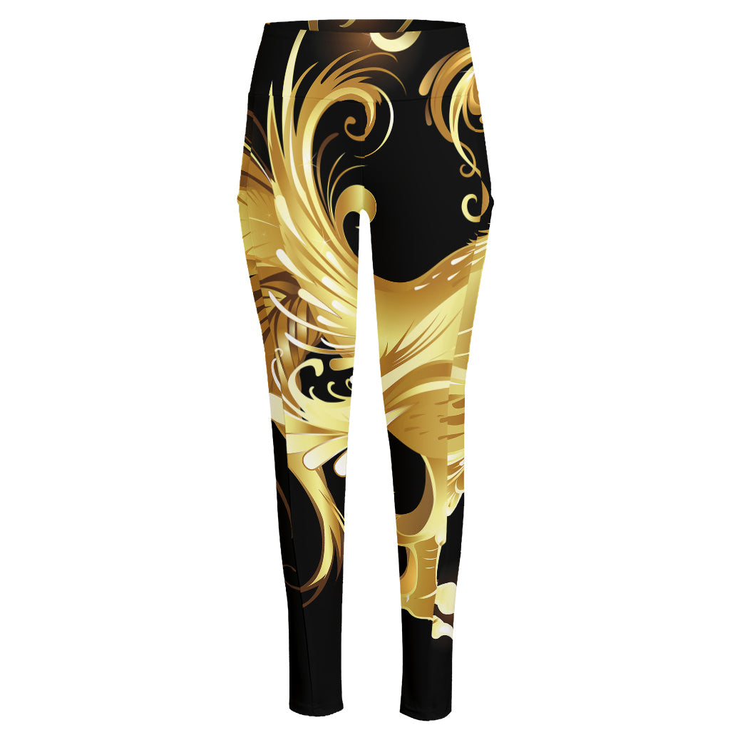 Golden Rooster Print High-Waisted Pocket Leggings