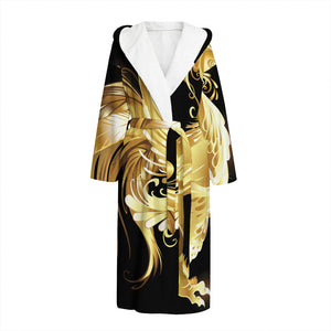 Golden Rooster Print Hooded Bathrobe