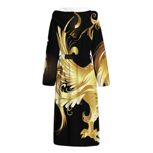 Golden Rooster Print Hooded Bathrobe