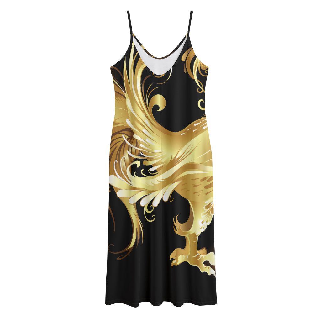 Golden Rooster Print Jersey Midi Cami Dress