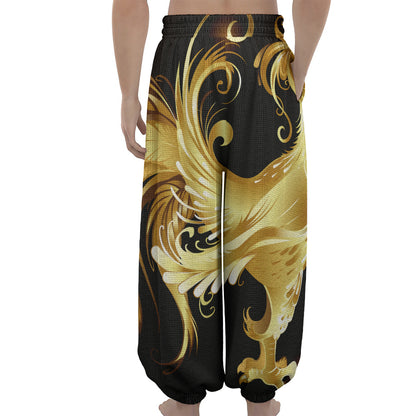 Golden Rooster Print Lantern Pants