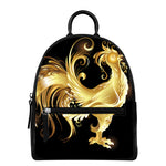 Golden Rooster Print Leather Backpack