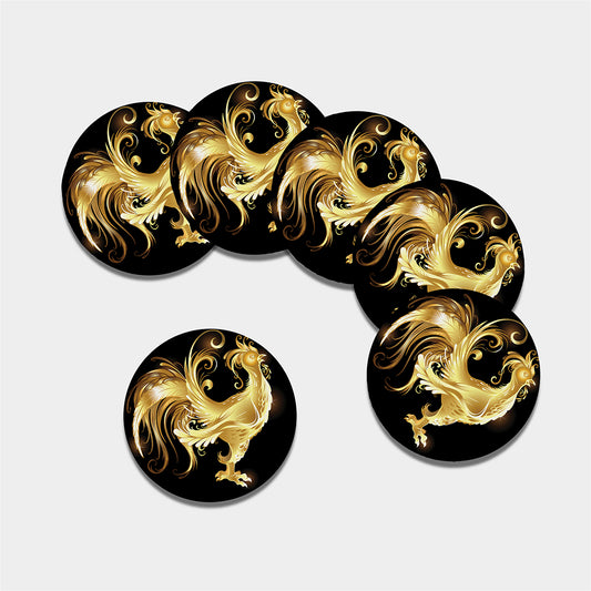 Golden Rooster Print Leather Coaster Set