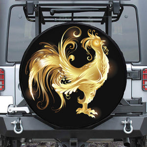 Golden Rooster Print Leather Spare Tire Cover