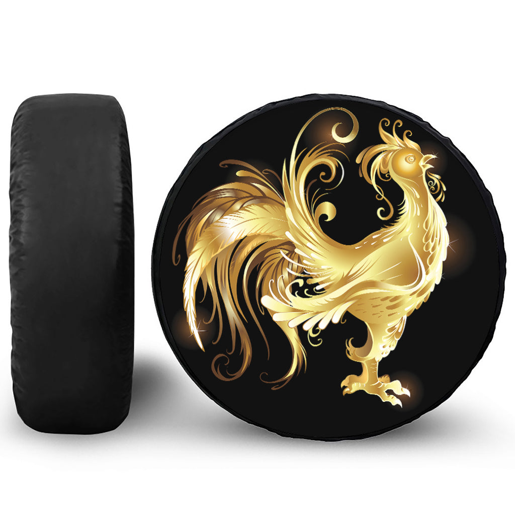 Golden Rooster Print Leather Spare Tire Cover