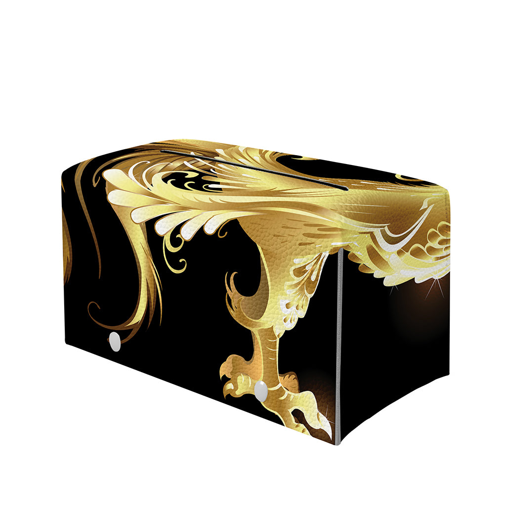 Golden Rooster Print Leather Tissue Box Cover