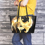 Golden Rooster Print Leather Tote Bag