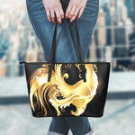 Golden Rooster Print Leather Tote Bag