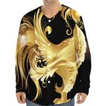 Golden Rooster Print Long Sleeve Baseball Jersey