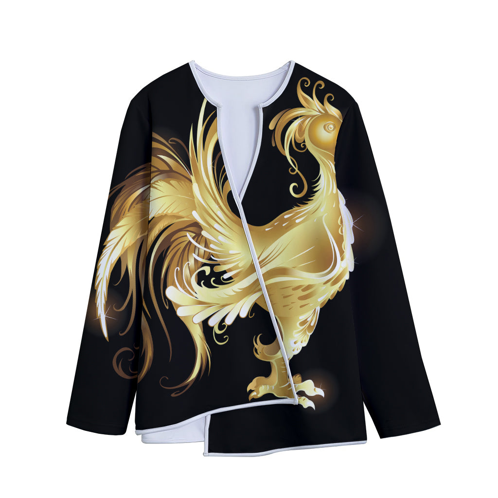 Golden Rooster Print Long Sleeve Short Coat