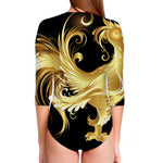Golden Rooster Print Long Sleeve Swimsuit
