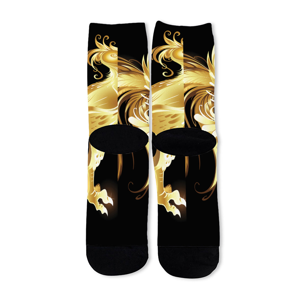 Golden Rooster Print Long Socks