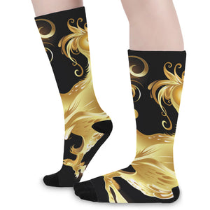 Golden Rooster Print Long Socks