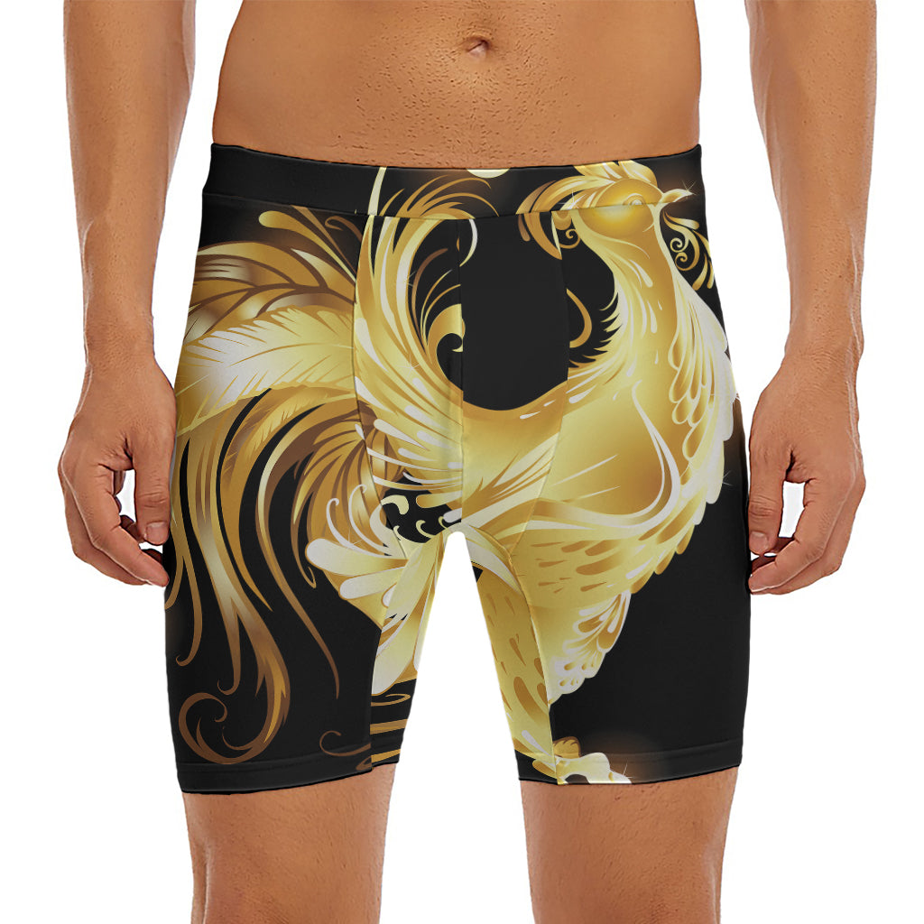 Golden Rooster Print Men's Long Boxer Briefs
