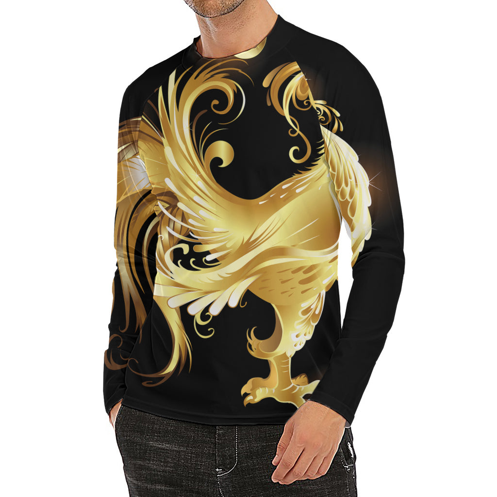 Golden Rooster Print Men's Long Sleeve Rash Guard