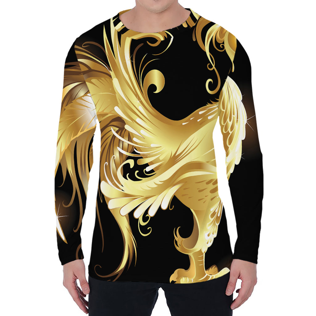 Golden Rooster Print Men's Long Sleeve T-Shirt