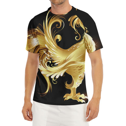 Golden Rooster Print Men's Short Sleeve Rash Guard