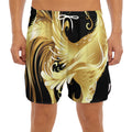 Golden Rooster Print Men's Split Running Shorts