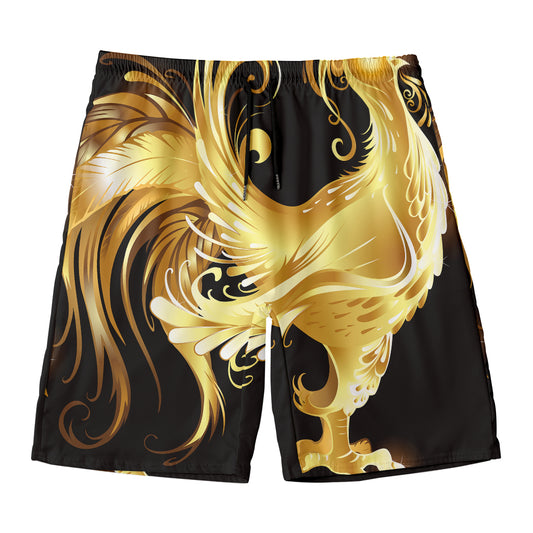 Golden Rooster Print Men's Swim Trunks
