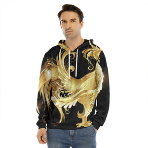 Golden Rooster Print Men's Velvet Pullover Hoodie