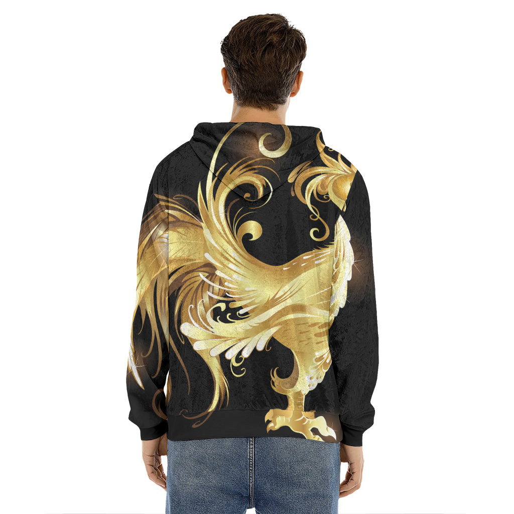 Golden Rooster Print Men's Velvet Pullover Hoodie