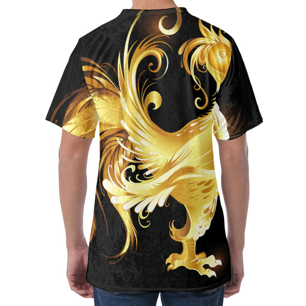 Golden Rooster Print Men's Velvet T-Shirt