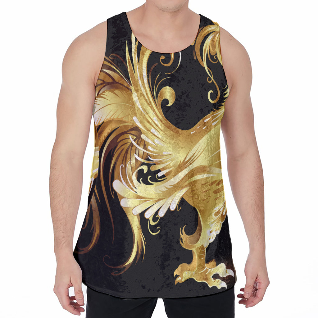 Golden Rooster Print Men's Velvet Tank Top