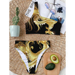 Golden Rooster Print One Shoulder Bikini Top