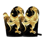 Golden Rooster Print Oven Mitts