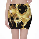 Golden Rooster Print Pencil Mini Skirt