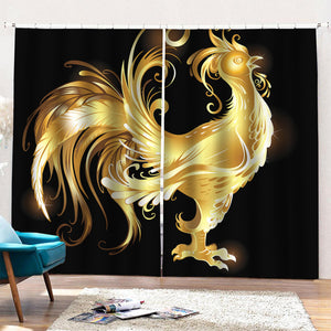 Golden Rooster Print Pencil Pleat Curtains