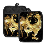 Golden Rooster Print Pot Holders With Pocket
