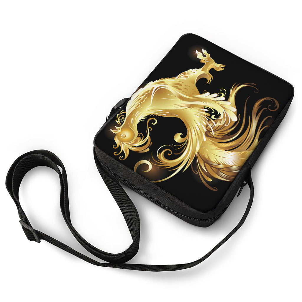 Golden Rooster Print Rectangular Crossbody Bag