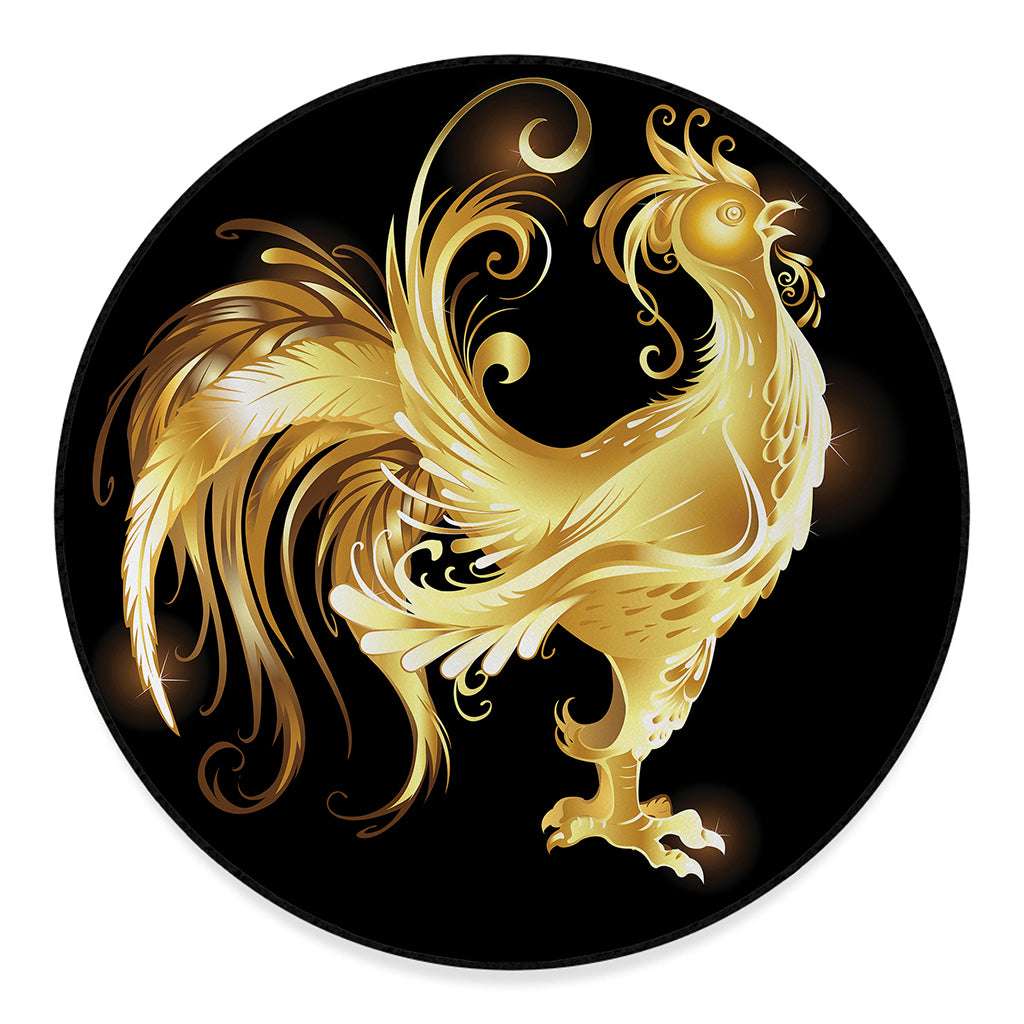 Golden Rooster Print Round Floor Mat
