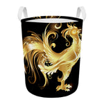 Golden Rooster Print Round Laundry Basket