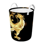 Golden Rooster Print Round Laundry Basket
