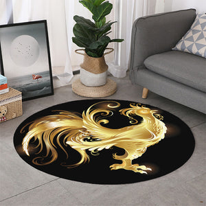 Golden Rooster Print Round Rug