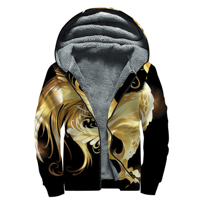 Golden Rooster Print Sherpa Lined Zip Up Hoodie