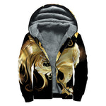 Golden Rooster Print Sherpa Lined Zip Up Hoodie