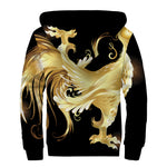 Golden Rooster Print Sherpa Lined Zip Up Hoodie