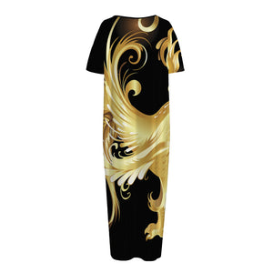 Golden Rooster Print Short Sleeve Long Nightdress