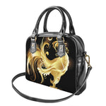 Golden Rooster Print Shoulder Handbag